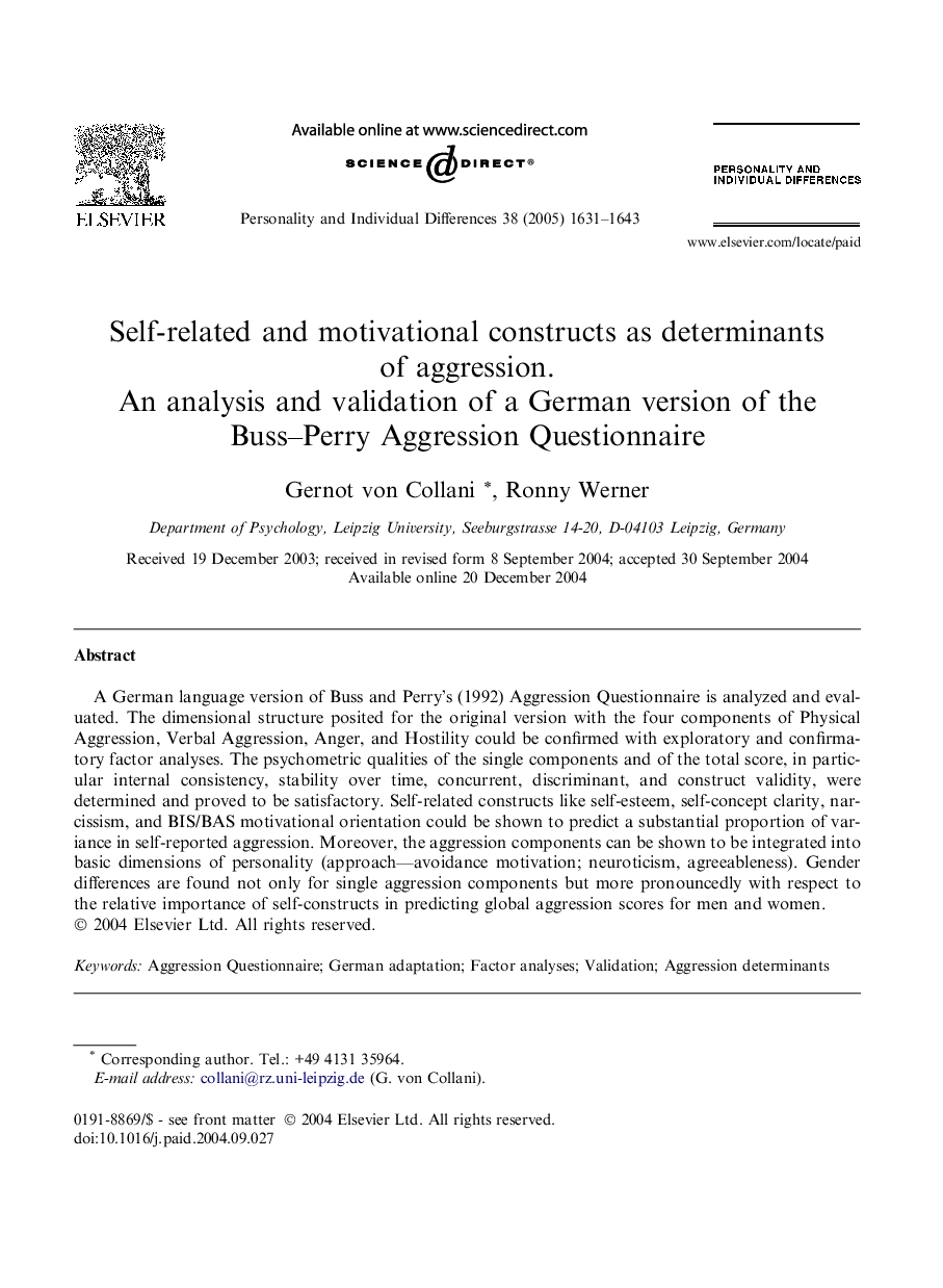 Self-related and motivational constructs as determinants of aggression.