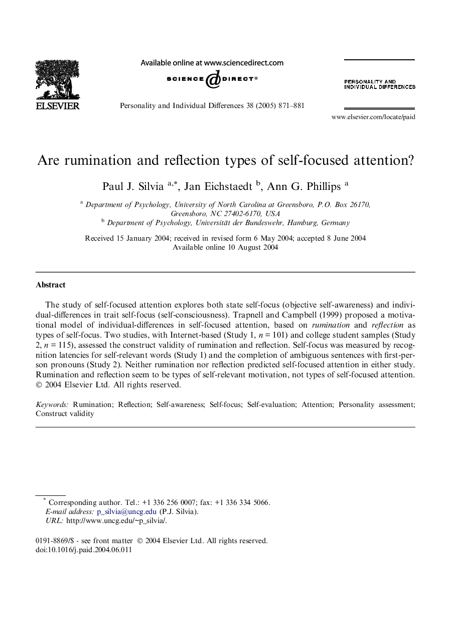 Are rumination and reflection types of self-focused attention?