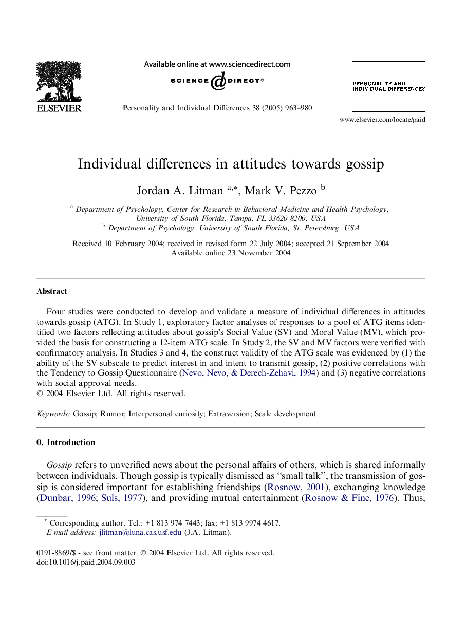 Individual differences in attitudes towards gossip