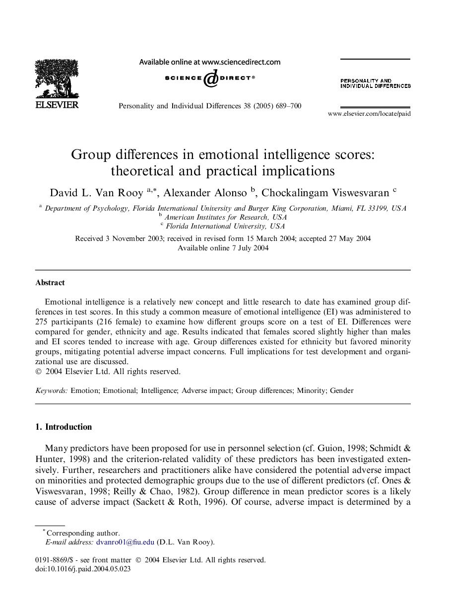 Group differences in emotional intelligence scores: theoretical and practical implications