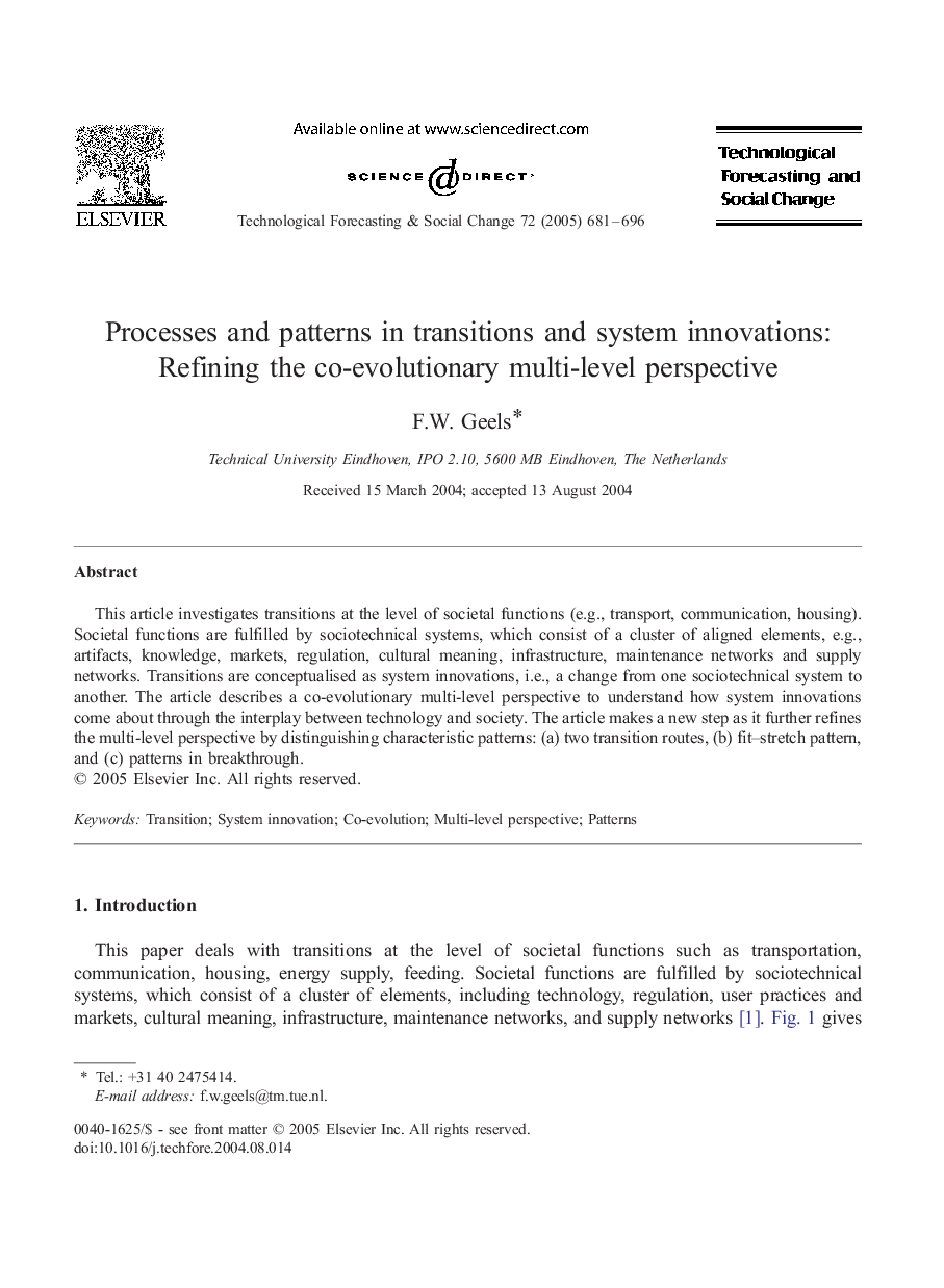 Processes and patterns in transitions and system innovations: Refining the co-evolutionary multi-level perspective