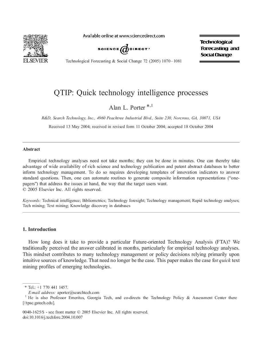 QTIP: Quick technology intelligence processes