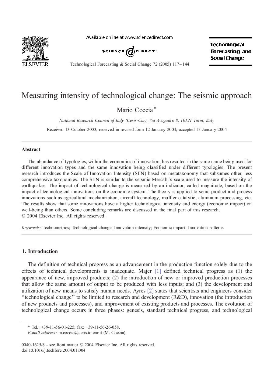 Measuring intensity of technological change: The seismic approach