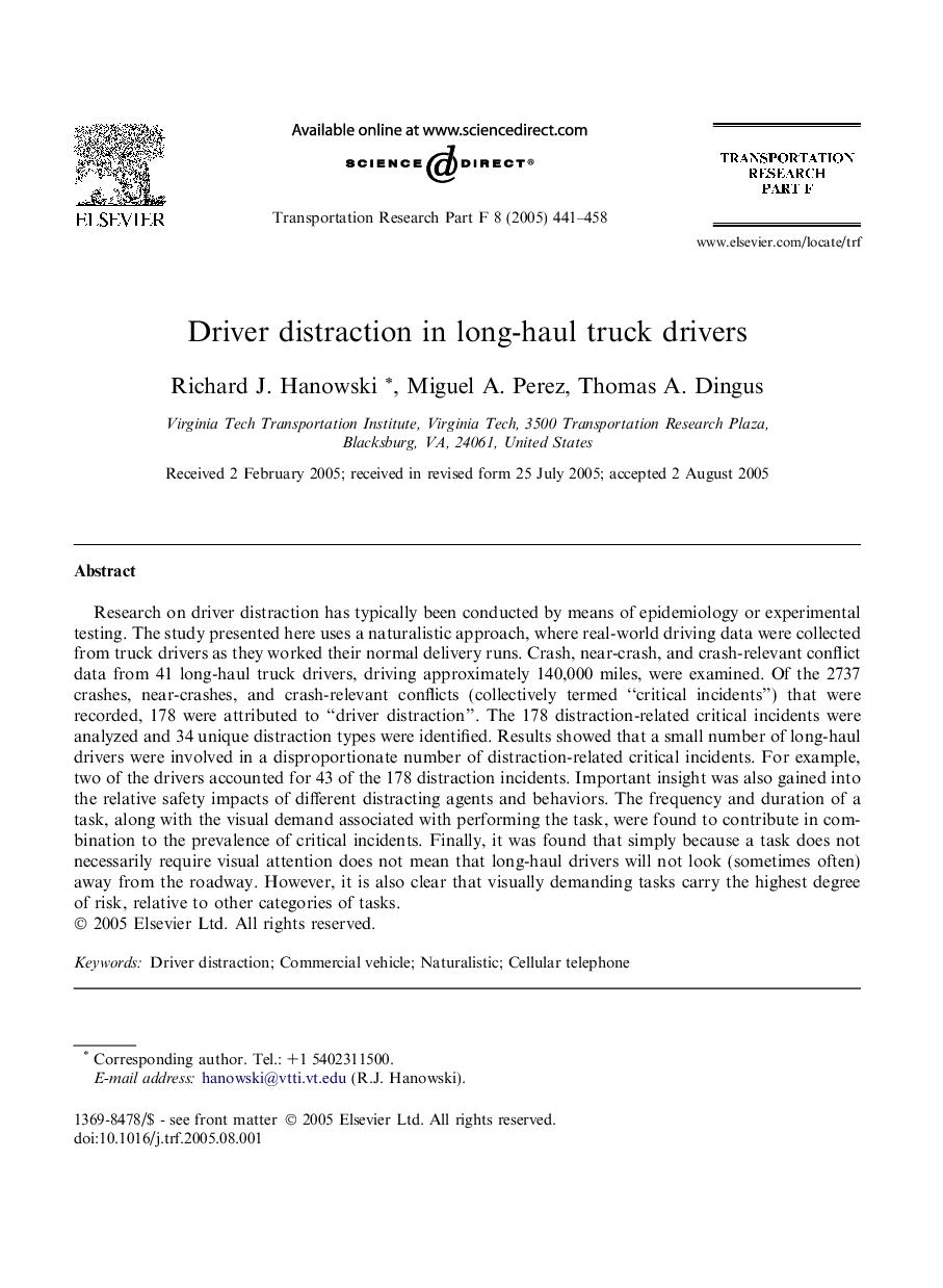Driver distraction in long-haul truck drivers