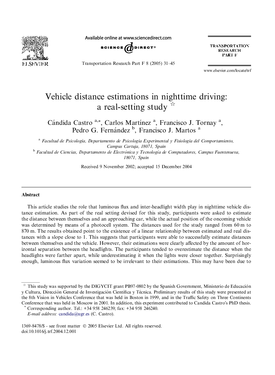 Vehicle distance estimations in nighttime driving: a real-setting study