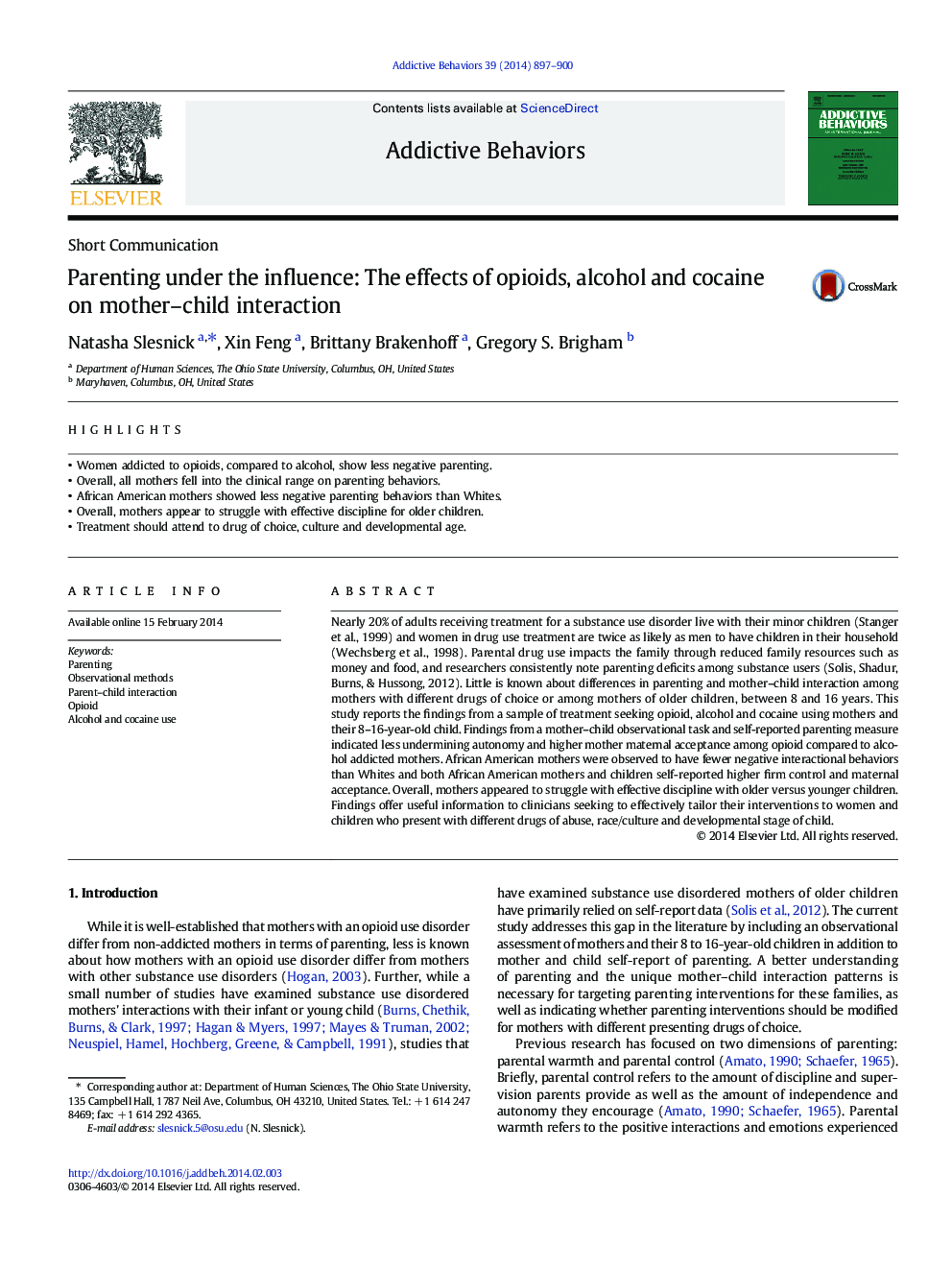 Parenting under the influence: The effects of opioids, alcohol and cocaine on mother-child interaction