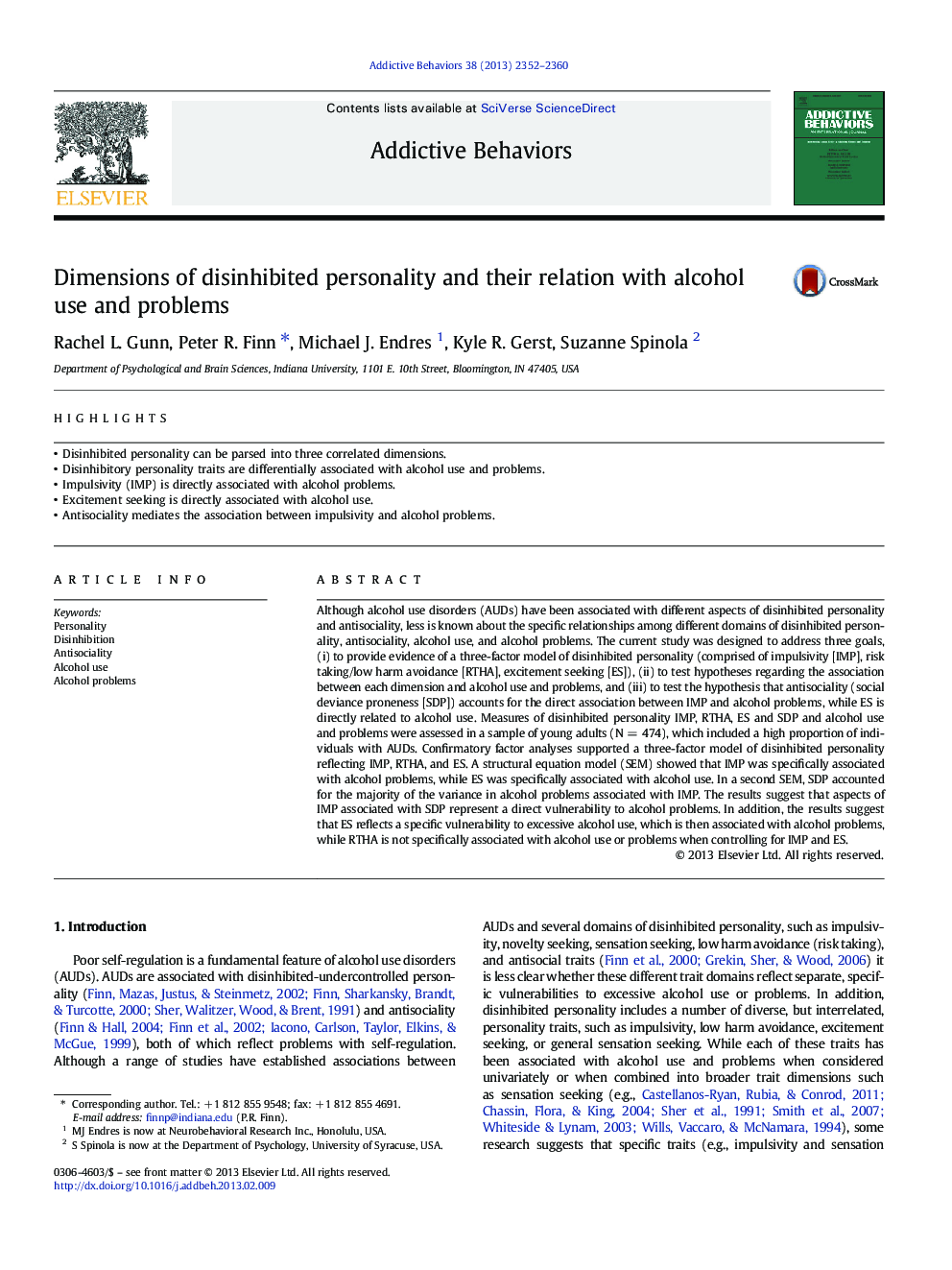 Dimensions of disinhibited personality and their relation with alcohol use and problems