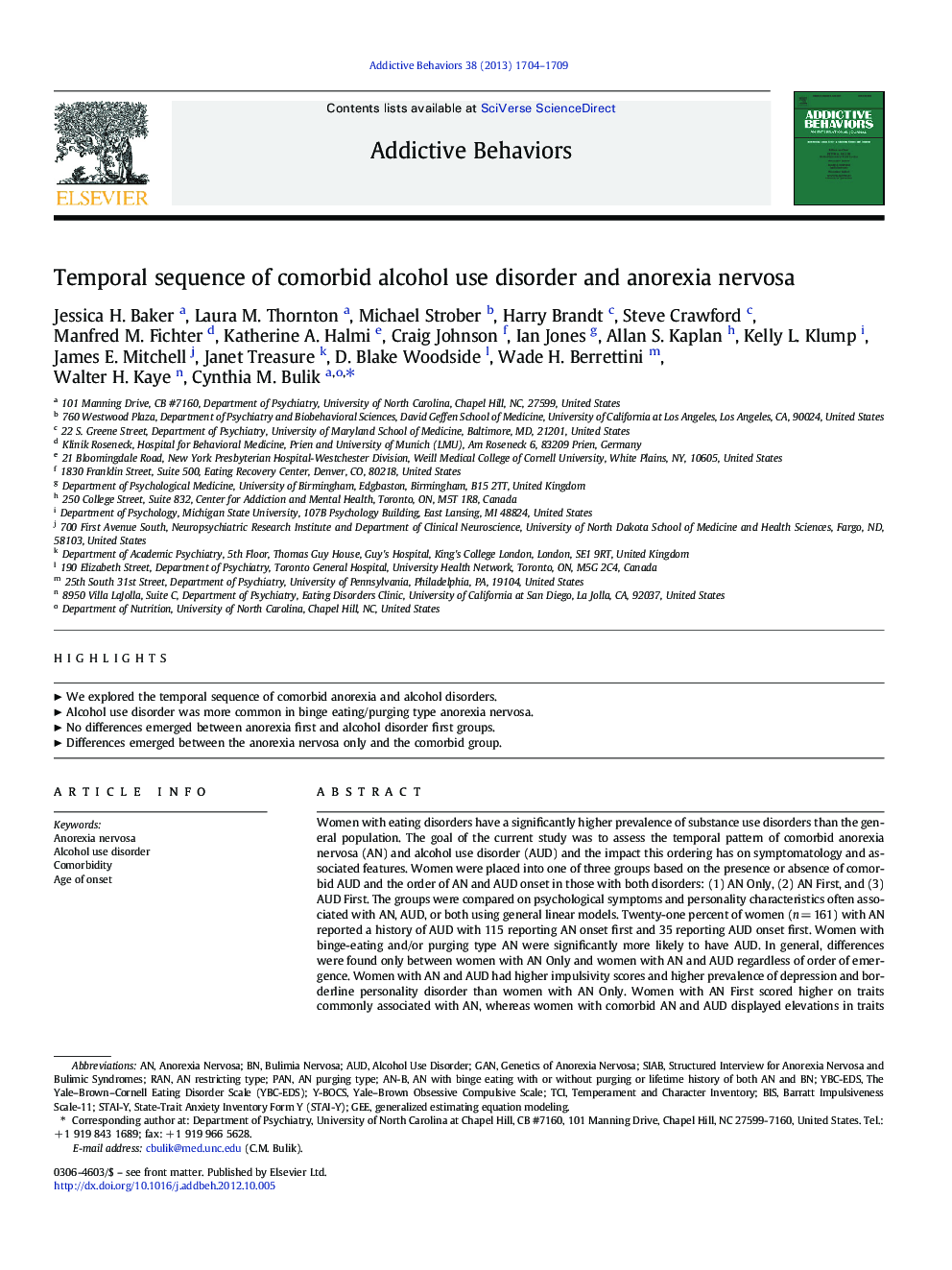 Temporal sequence of comorbid alcohol use disorder and anorexia nervosa