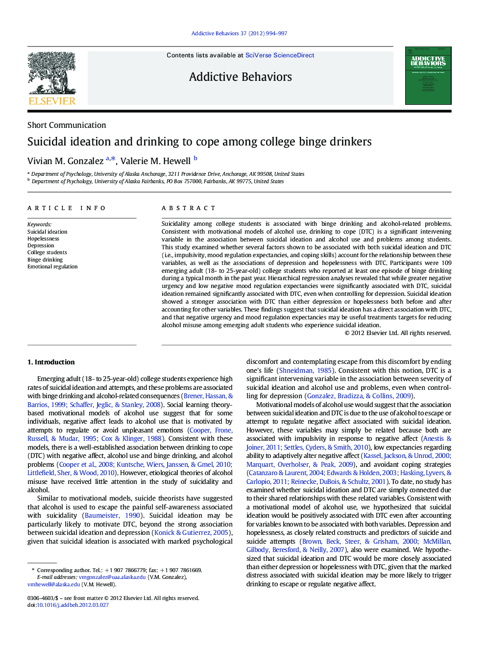 Suicidal ideation and drinking to cope among college binge drinkers