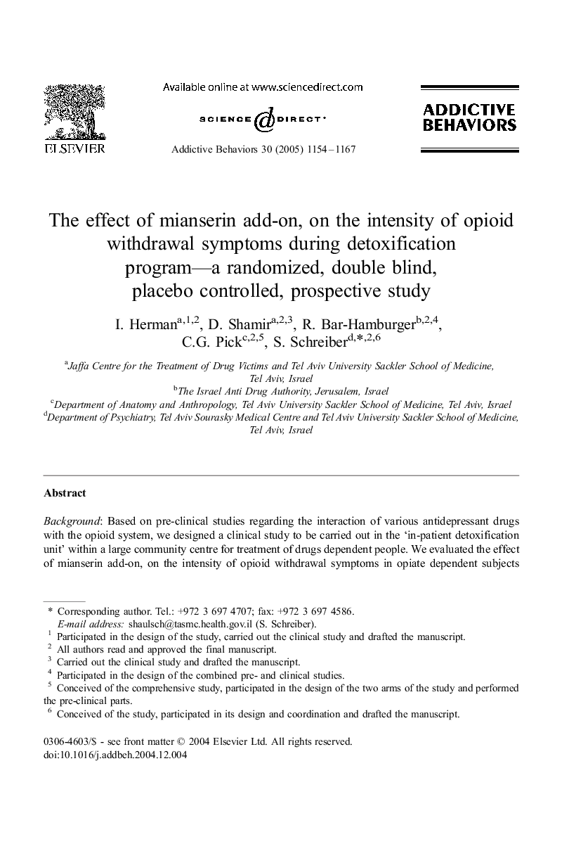 The effect of mianserin add-on, on the intensity of opioid withdrawal symptoms during detoxification program-a randomized, double blind, placebo controlled, prospective study