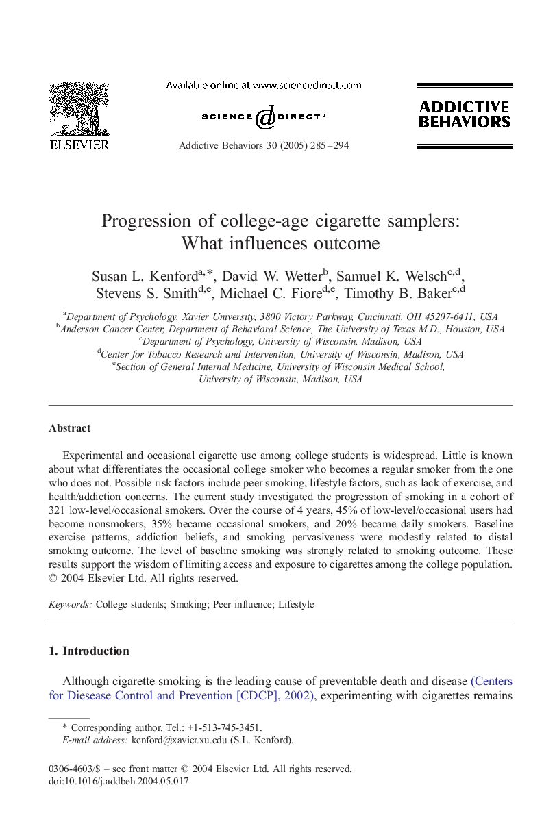 Progression of college-age cigarette samplers: What influences outcome