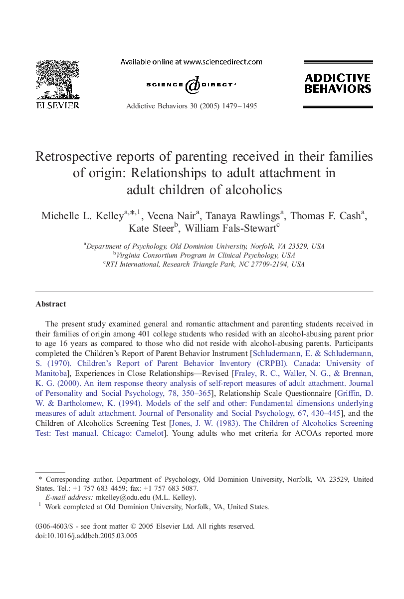 Retrospective reports of parenting received in their families of origin: Relationships to adult attachment in adult children of alcoholics