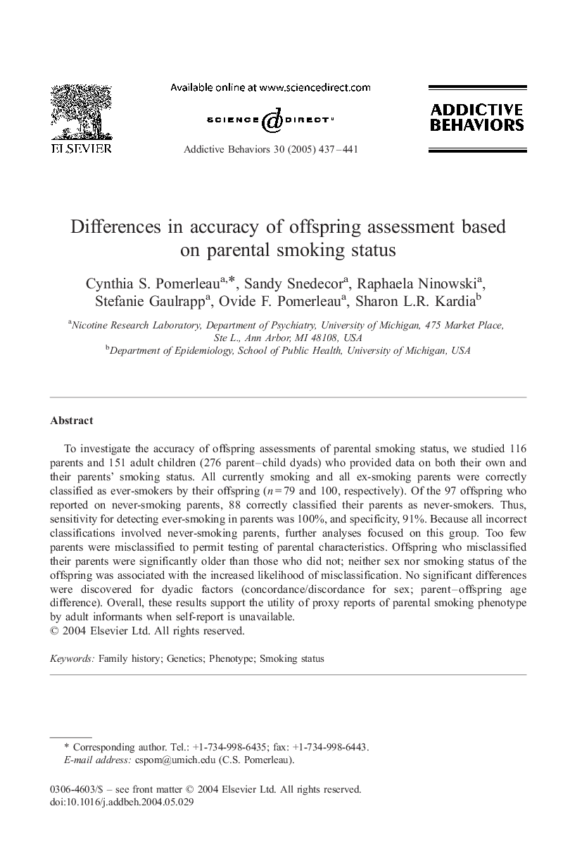 Differences in accuracy of offspring assessment based on parental smoking status