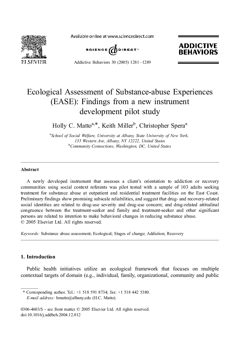 Ecological Assessment of Substance-abuse Experiences (EASE): Findings from a new instrument development pilot study