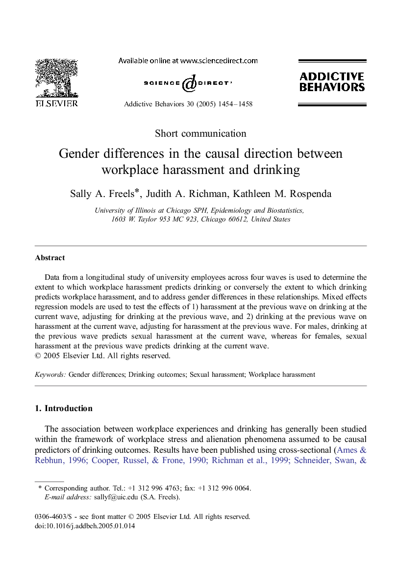 Gender differences in the causal direction between workplace harassment and drinking