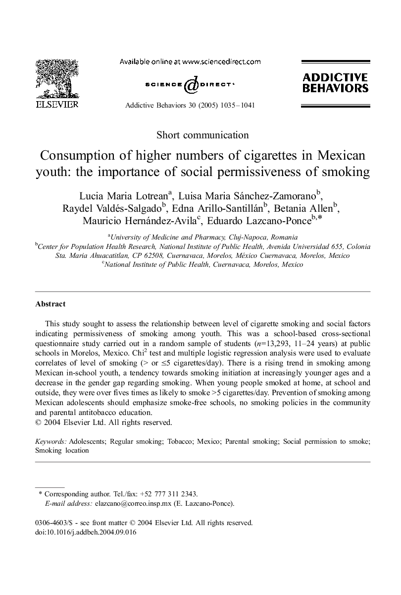 Consumption of higher numbers of cigarettes in Mexican youth: the importance of social permissiveness of smoking