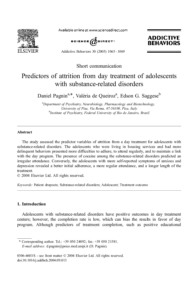 Predictors of attrition from day treatment of adolescents with substance-related disorders