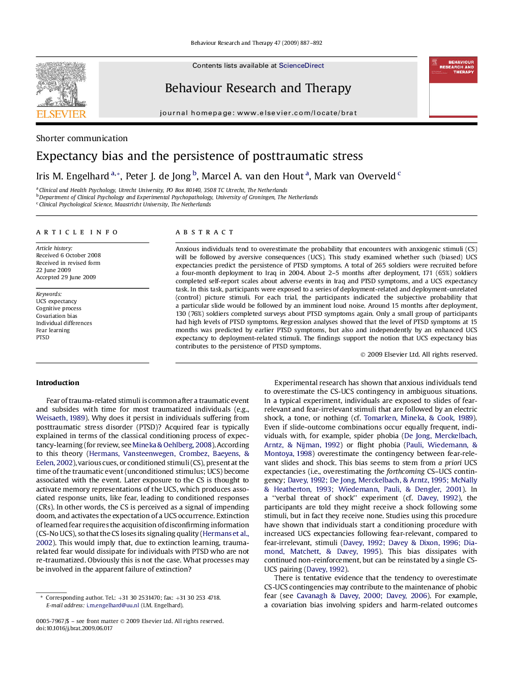 Expectancy bias and the persistence of posttraumatic stress