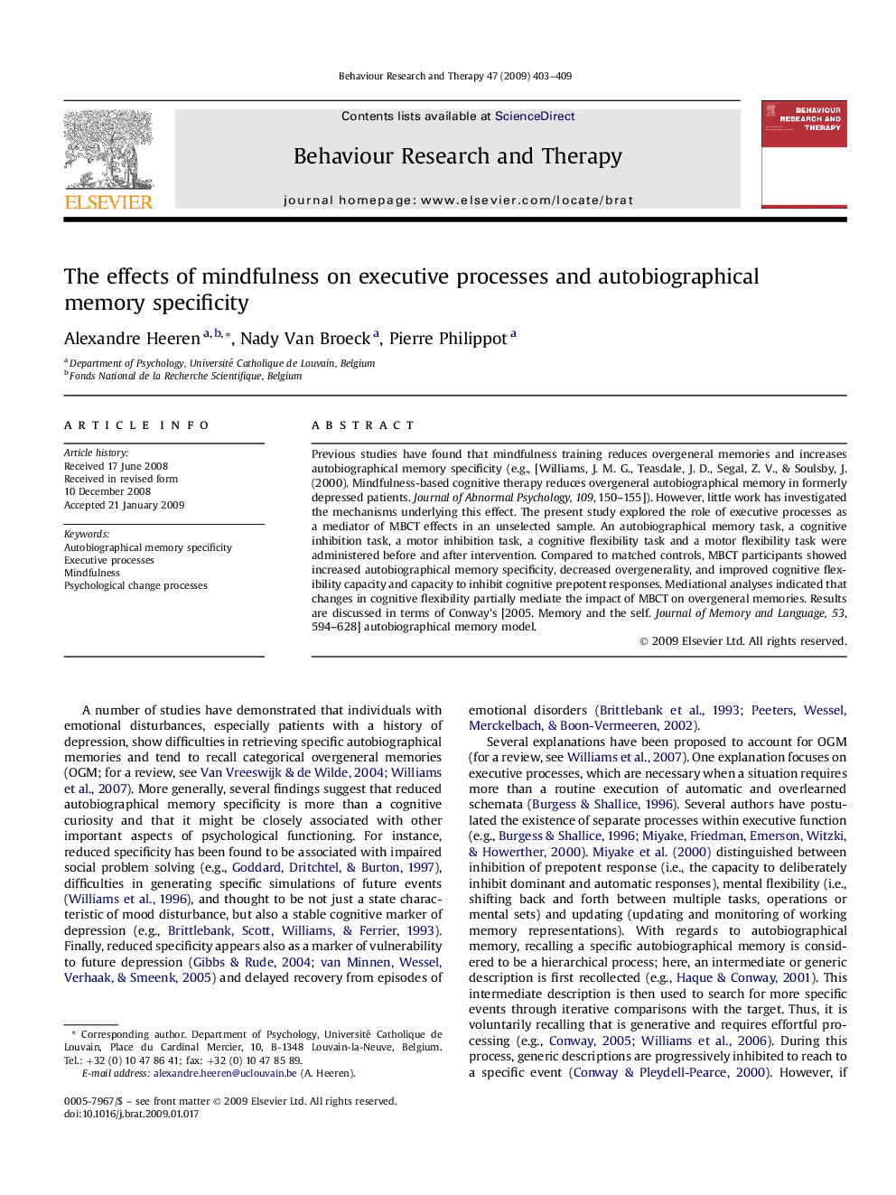 The effects of mindfulness on executive processes and autobiographical memory specificity