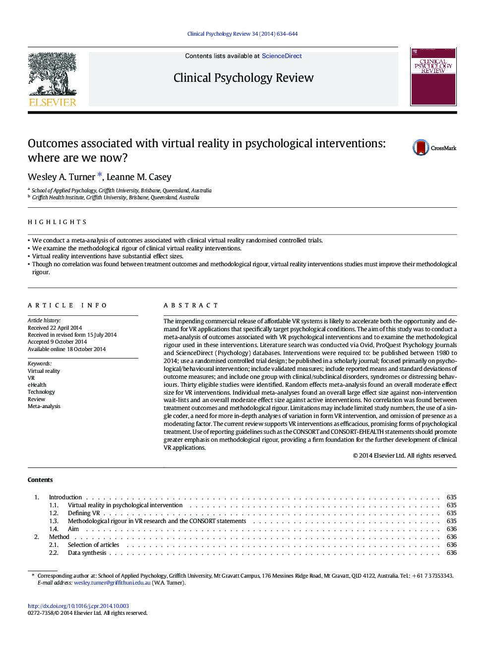 Outcomes associated with virtual reality in psychological interventions: where are we now?