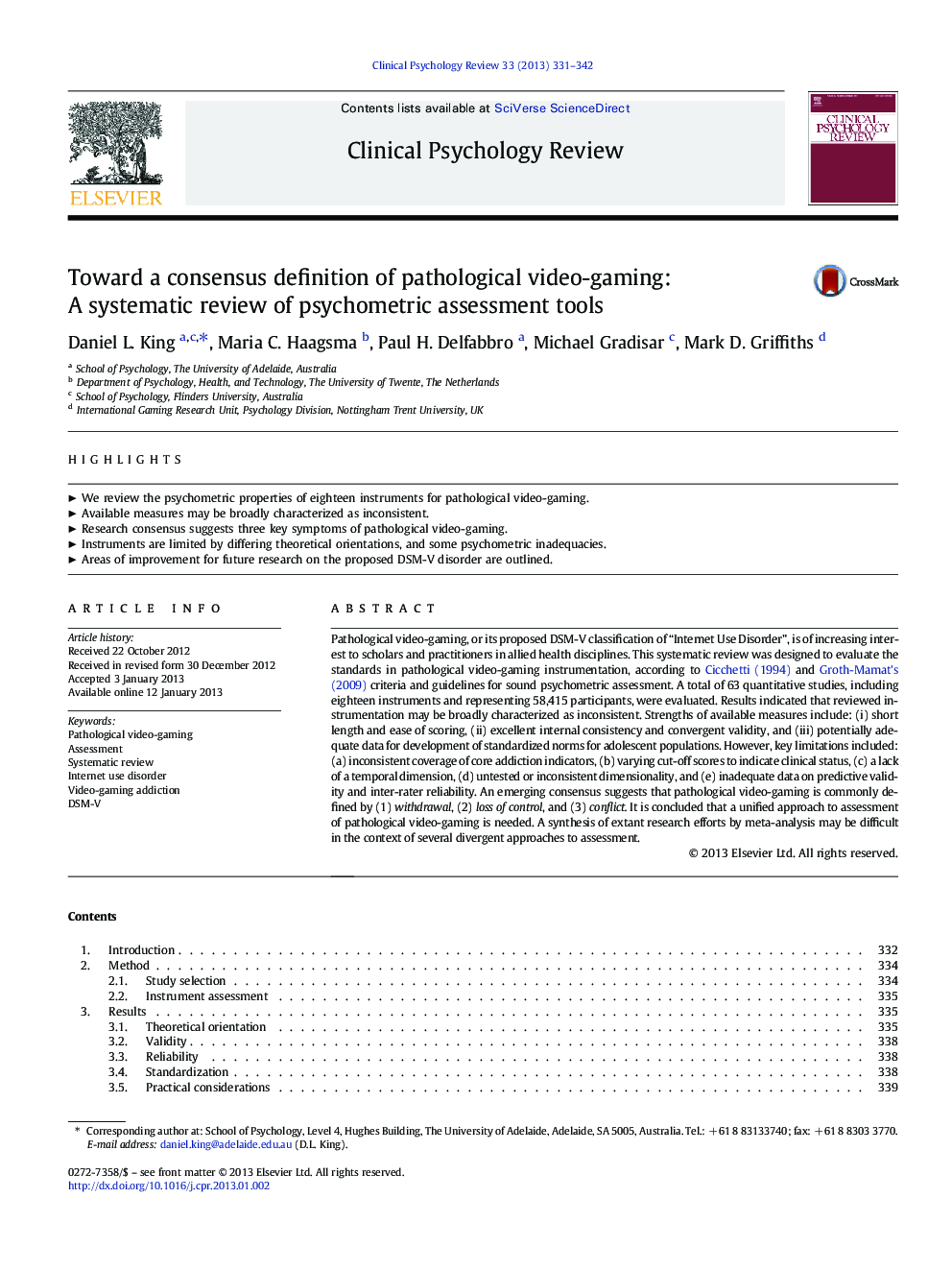 به یک تعریف همگانی از بازی های ویدئویی پاتولوژیک: بررسی سیستماتیک ابزارهای سنجش روان سنجی 