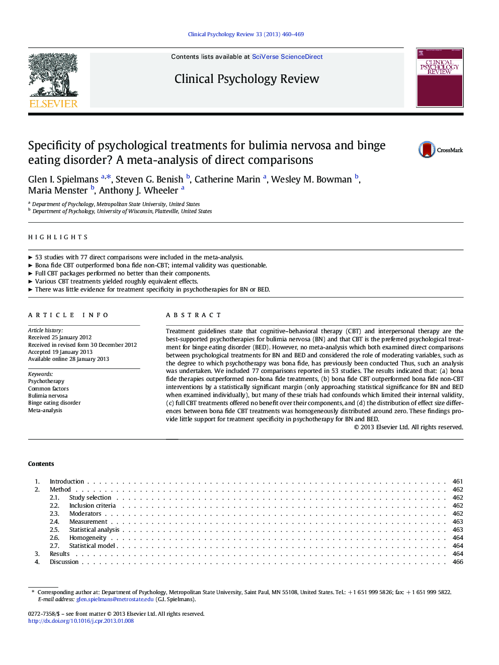 Specificity of psychological treatments for bulimia nervosa and binge eating disorder? A meta-analysis of direct comparisons