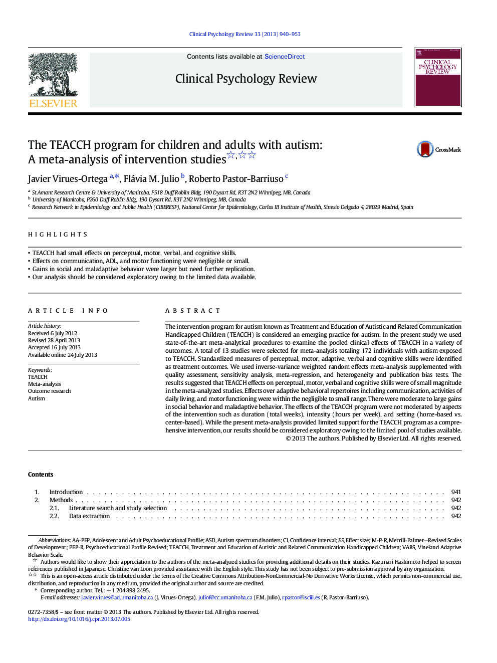 The TEACCH program for children and adults with autism: A meta-analysis of intervention studies