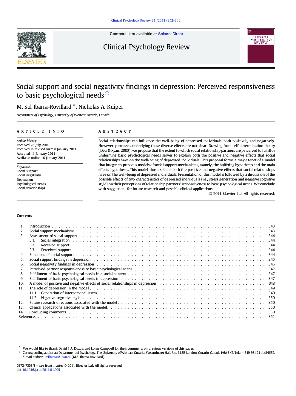 Social support and social negativity findings in depression: Perceived responsiveness to basic psychological needs