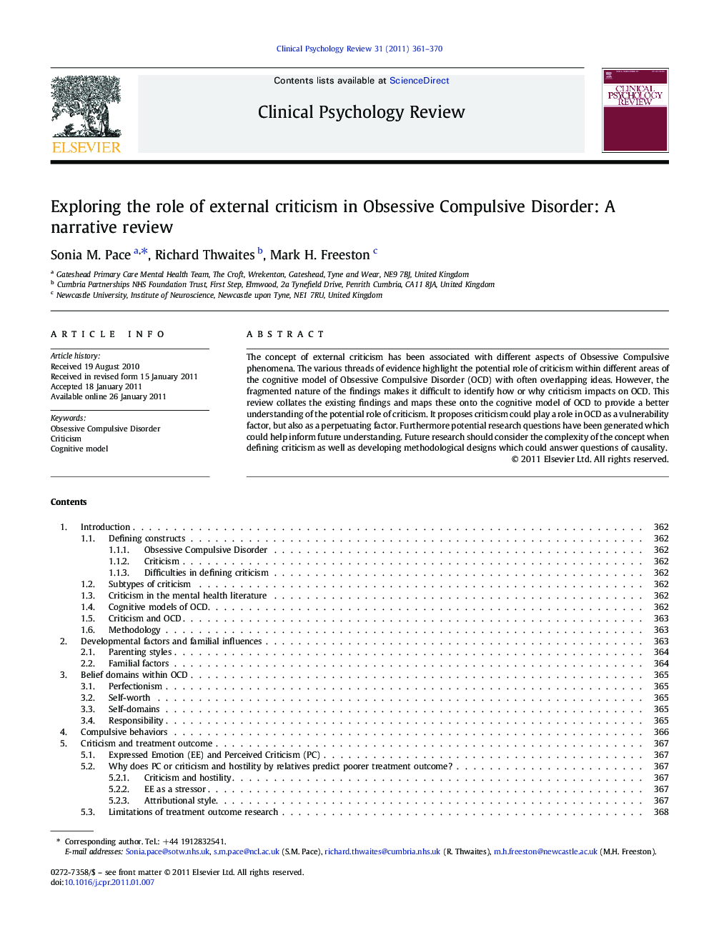 Exploring the role of external criticism in Obsessive Compulsive Disorder: A narrative review