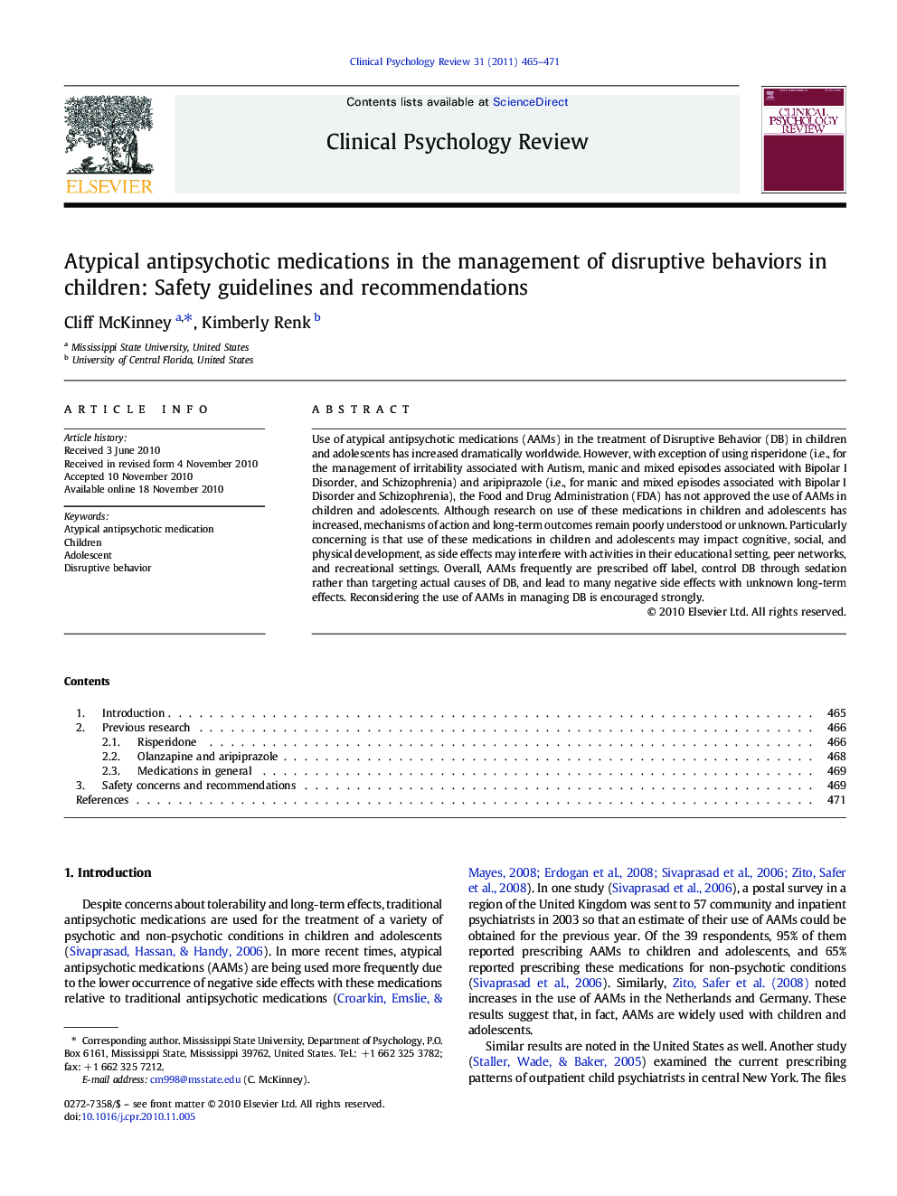 Atypical antipsychotic medications in the management of disruptive behaviors in children: Safety guidelines and recommendations