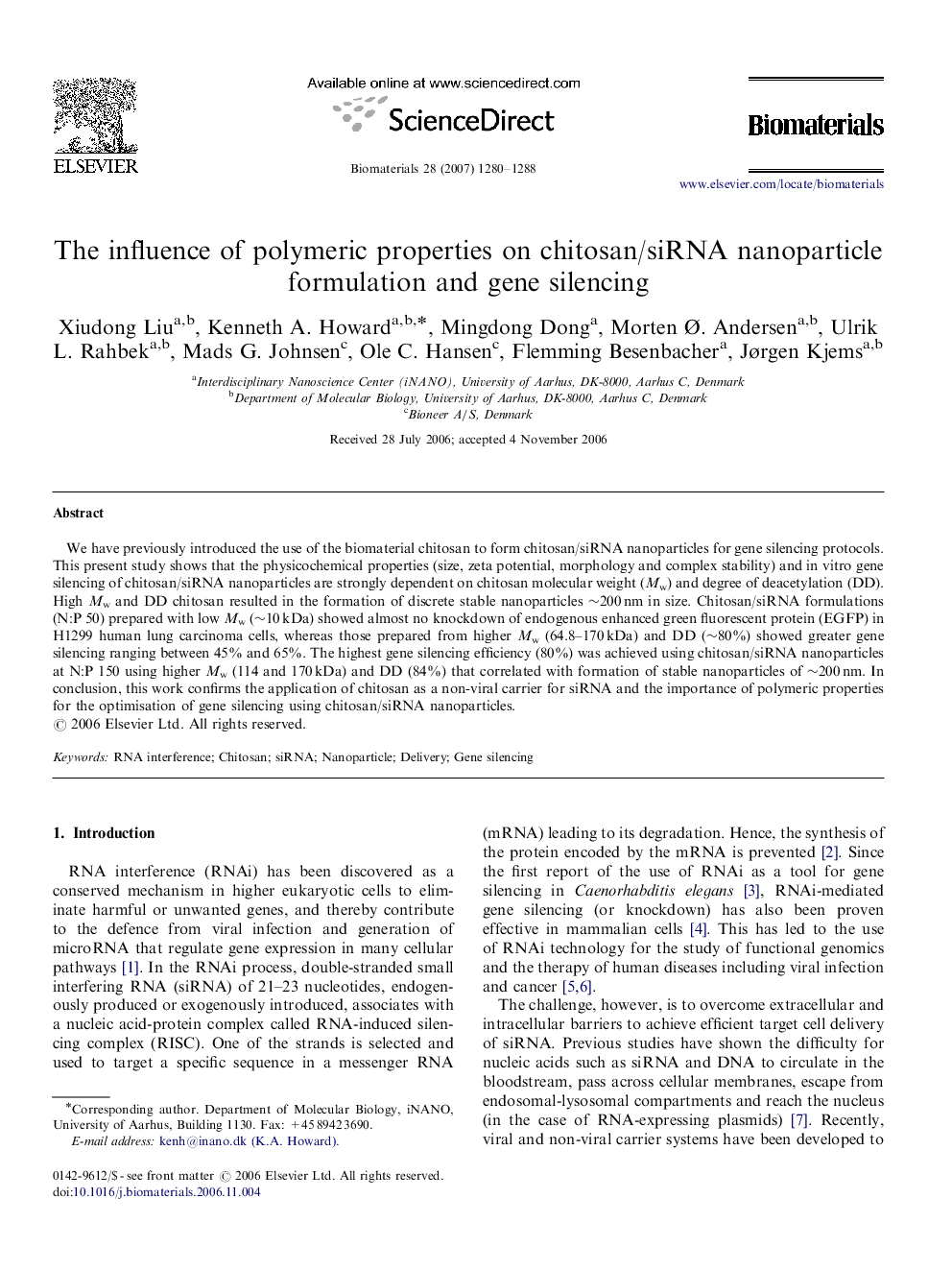 The influence of polymeric properties on chitosan/siRNA nanoparticle formulation and gene silencing