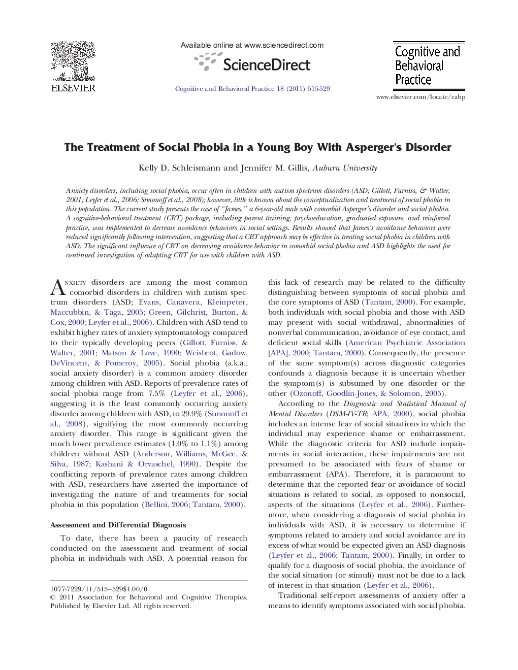 The Treatment of Social Phobia in a Young Boy With Asperger's Disorder