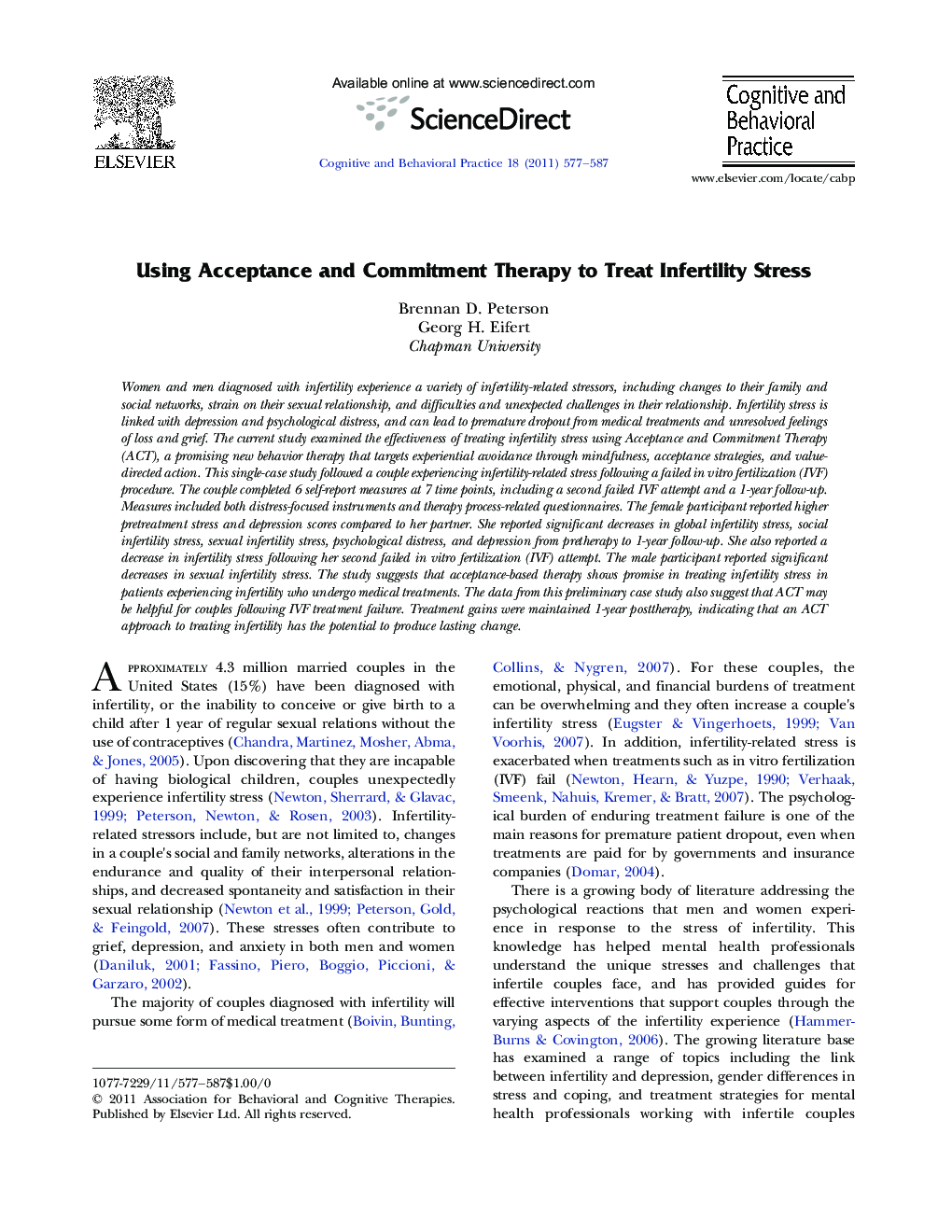 Using Acceptance and Commitment Therapy to Treat Infertility Stress