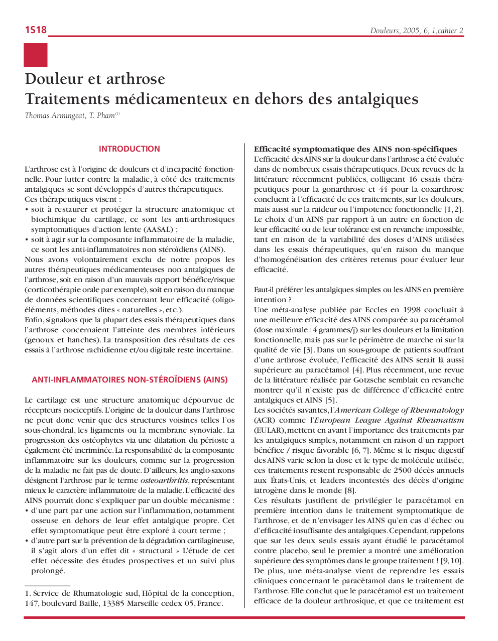 Douleur et arthrose - Traitements médicamenteux en dehors des antalgiques