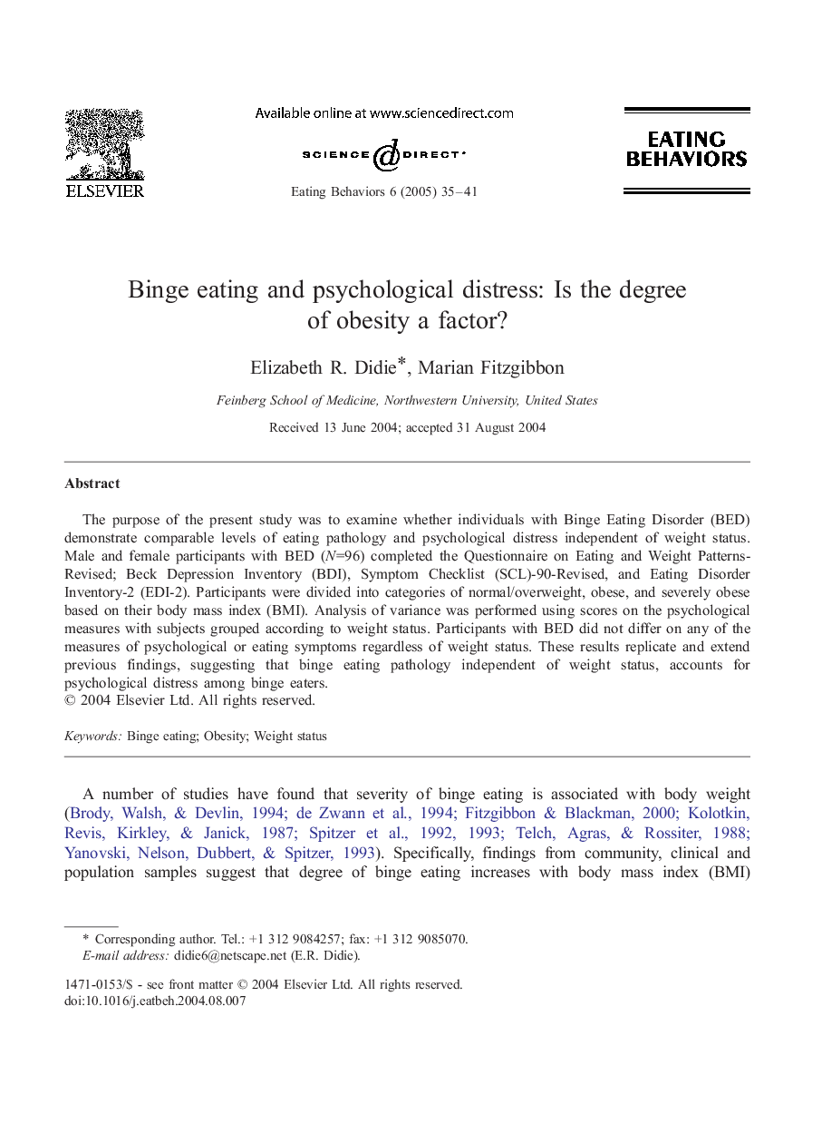 Binge eating and psychological distress: Is the degree of obesity a factor?