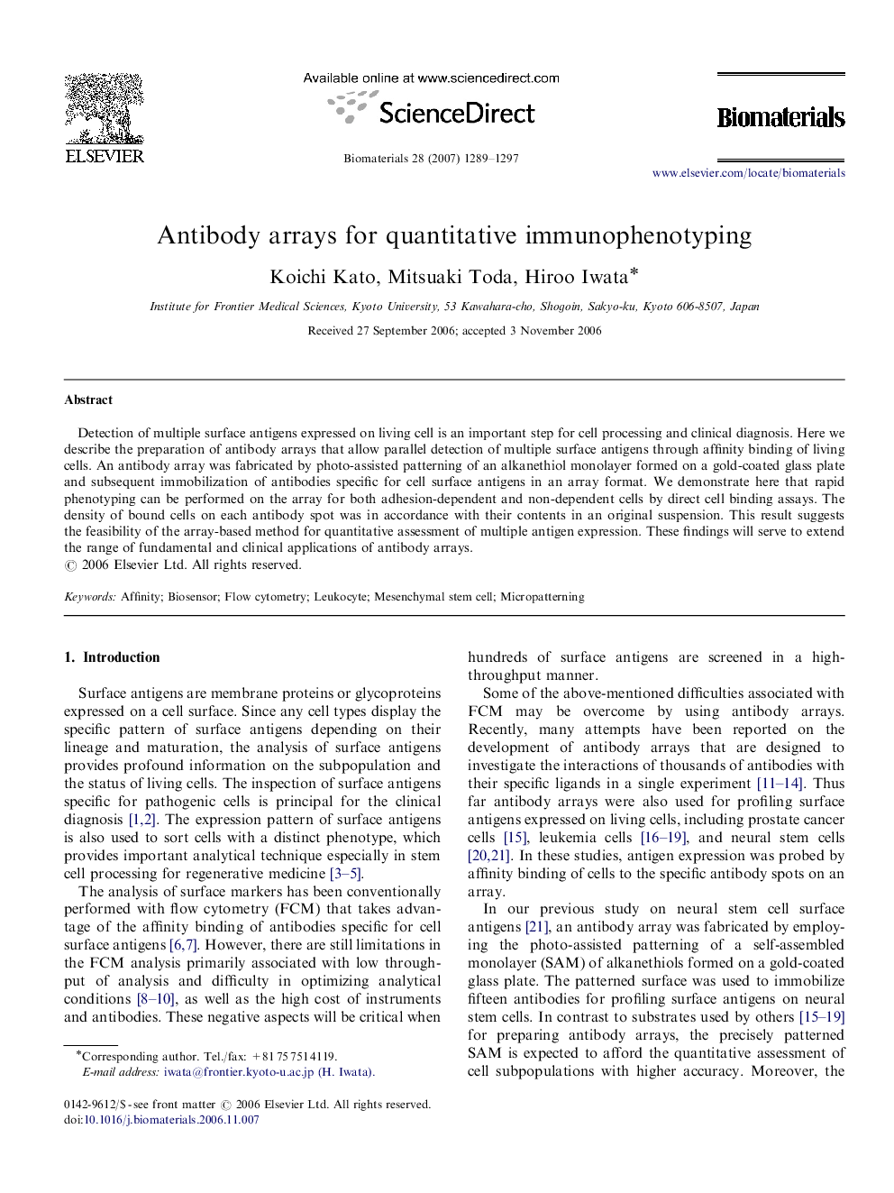 Antibody arrays for quantitative immunophenotyping