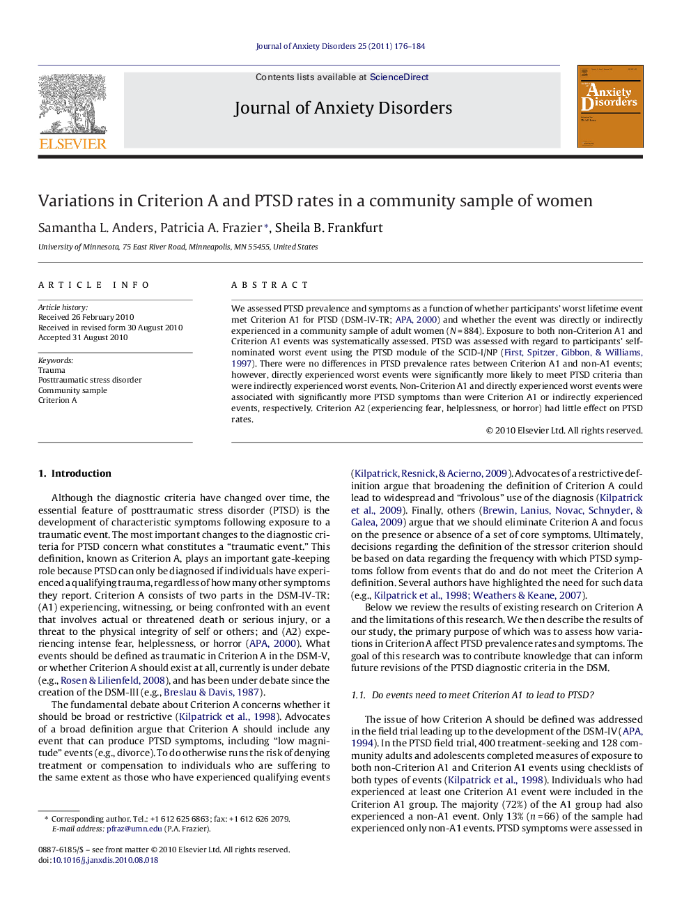 Variations in Criterion A and PTSD rates in a community sample of women