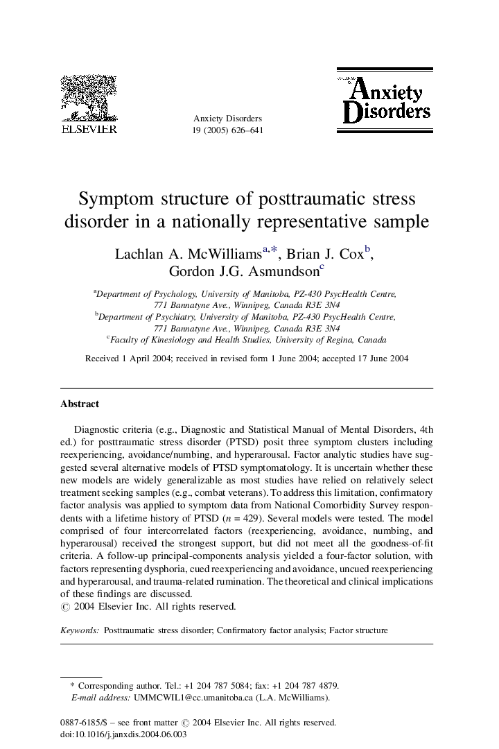 Symptom structure of posttraumatic stress disorder in a nationally representative sample