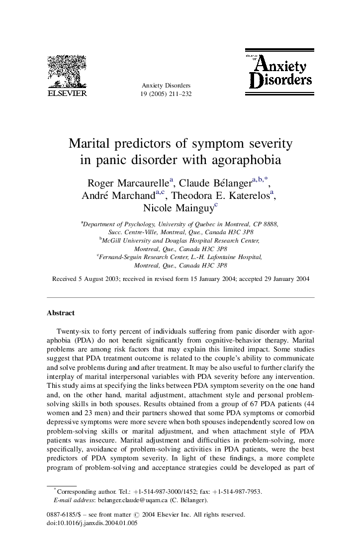 Marital predictors of symptom severity in panic disorder with agoraphobia