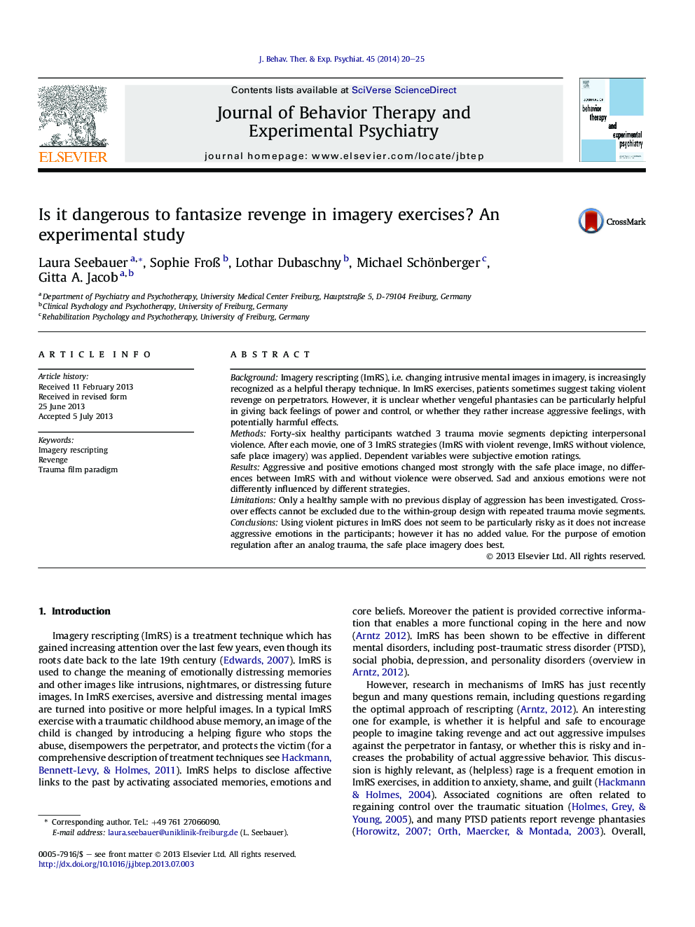 Is it dangerous to fantasize revenge in imagery exercises? An experimental study