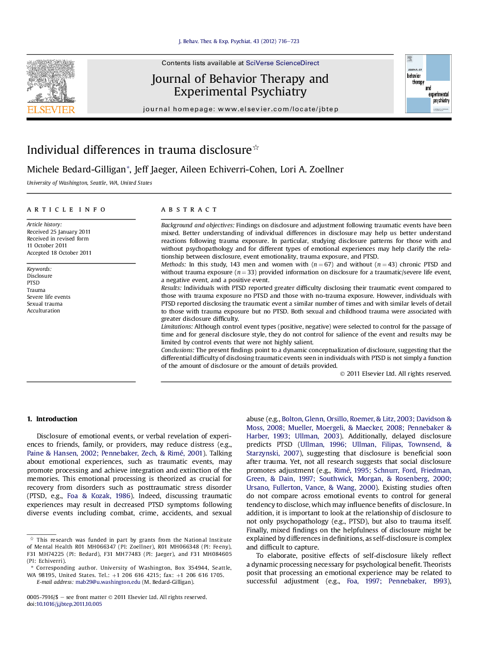 Individual differences in trauma disclosure