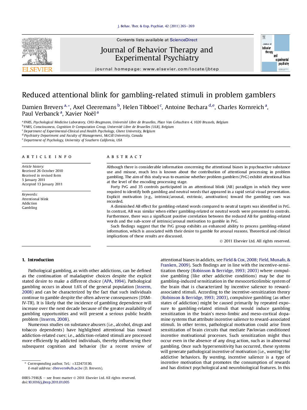 عکس صفحه اول مقاله: Reduced attentional blink for gambling-related stimuli in problem gamblers Reduced attentional blink for gambling-related stimuli in problem gamblers