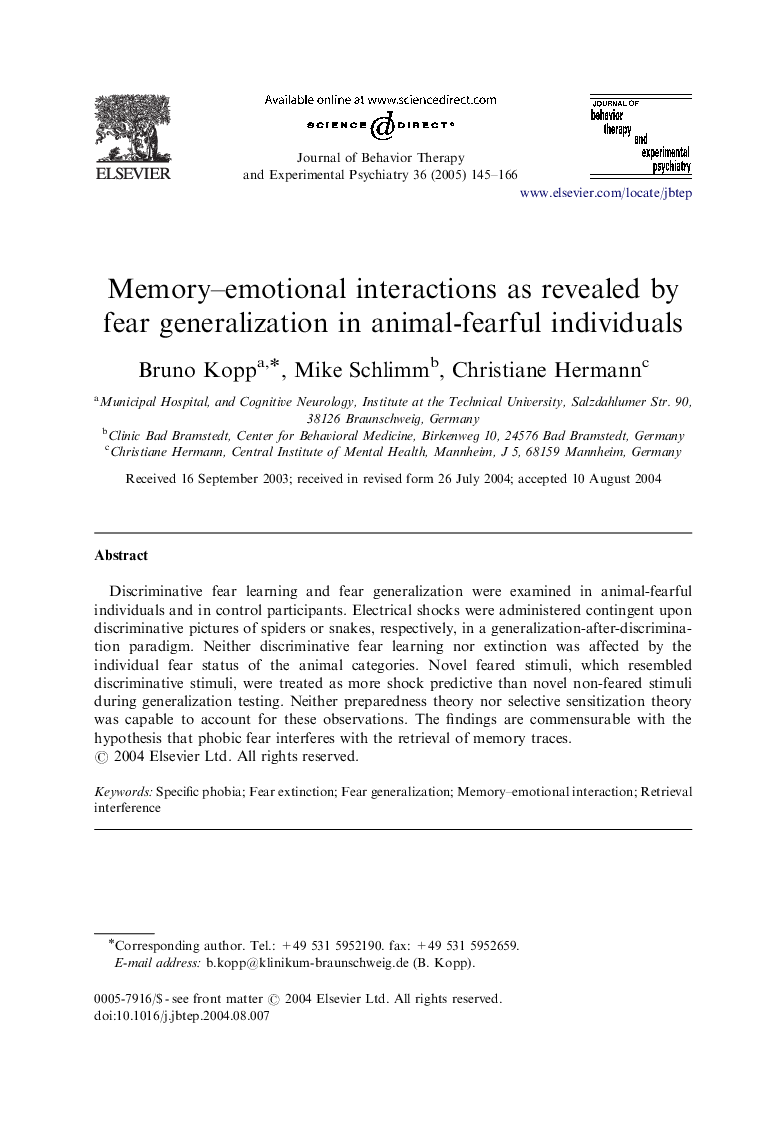 Memory-emotional interactions as revealed by fear generalization in animal-fearful individuals