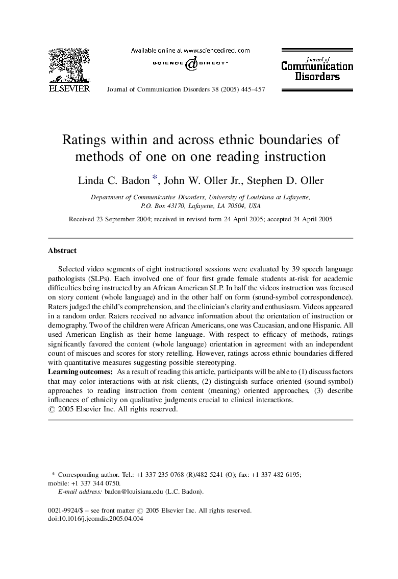 Ratings within and across ethnic boundaries of methods of one on one reading instruction