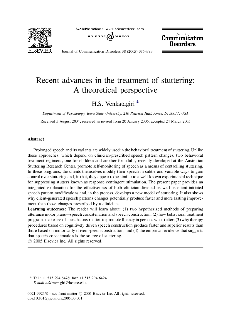 Recent advances in the treatment of stuttering: A theoretical perspective