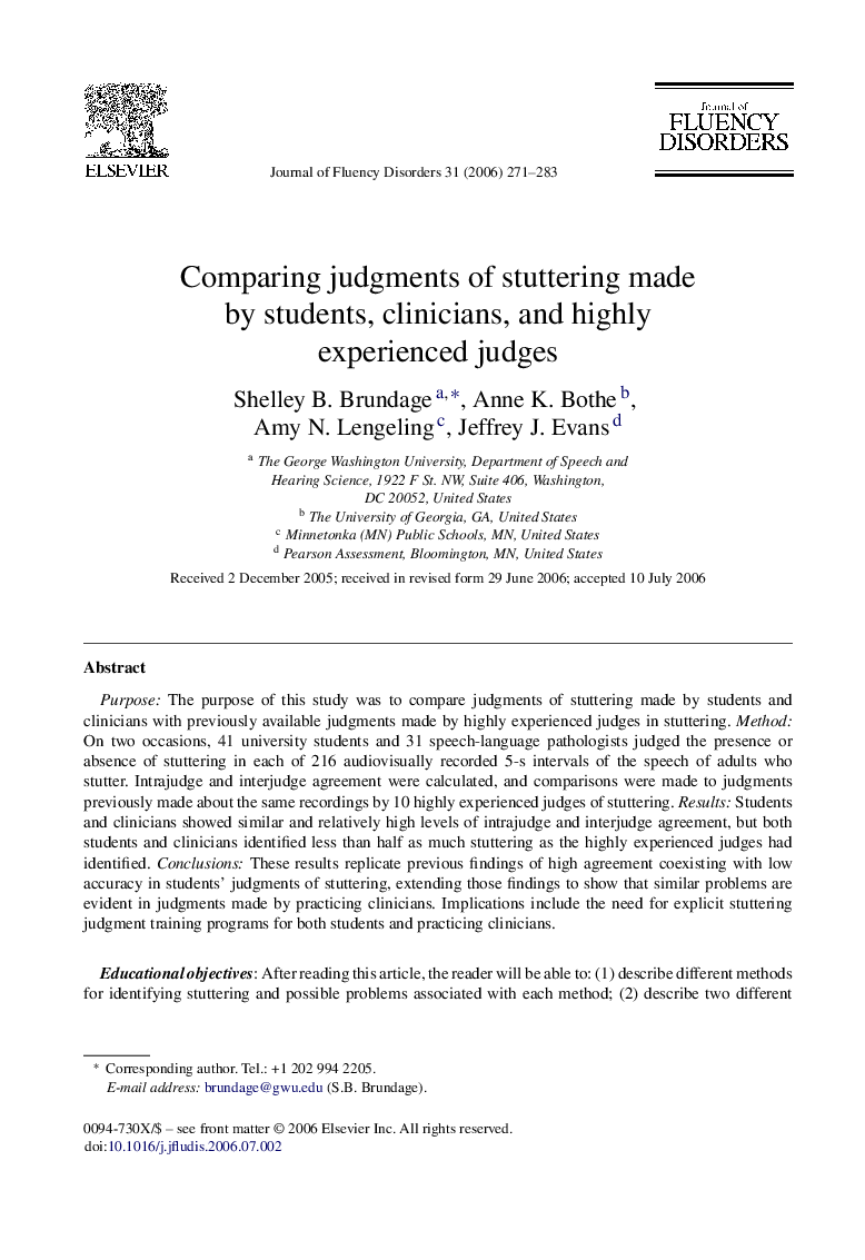 Comparing judgments of stuttering made by students, clinicians, and highly experienced judges