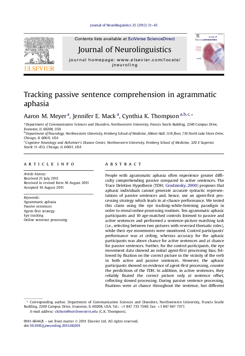 Tracking passive sentence comprehension in agrammatic aphasia