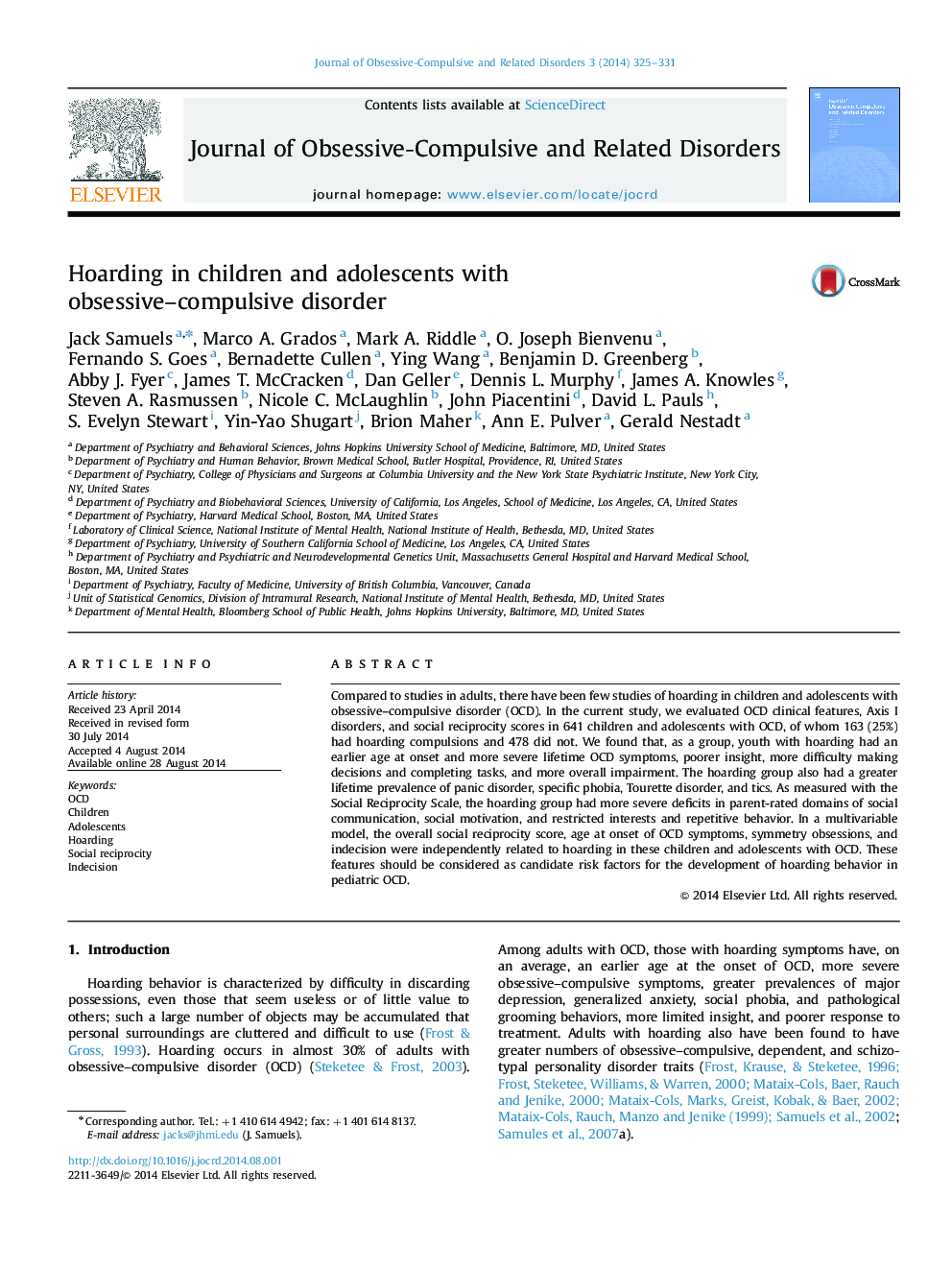 Hoarding in children and adolescents with obsessive-compulsive disorder