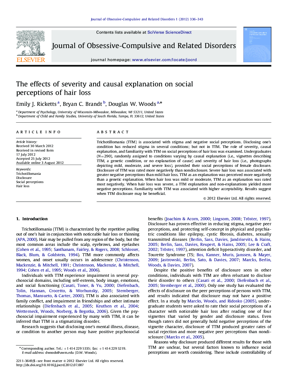 The effects of severity and causal explanation on social perceptions of hair loss