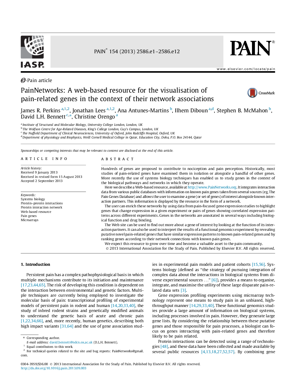 PainNetworks: A web-based resource for the visualisation of pain-related genes in the context of their network associations